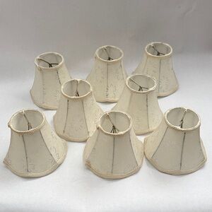 Set of 8 Cream Fabric Bell Lamp Shades 5” Tall Clip On Floral Pattern